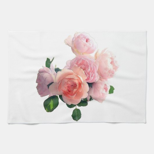 Trendy Roze Rozen Moderne Bloemen Sjabloon Theedoek (Horizontaal)
