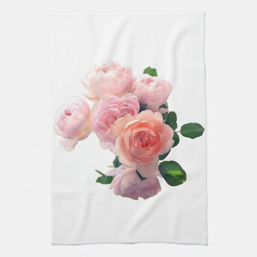 Trendy Roze Rozen Moderne Bloemen Sjabloon Theedoek (Verticaal)