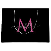 Trendy roze script monogram groot cadeauzakje (Voorkant)