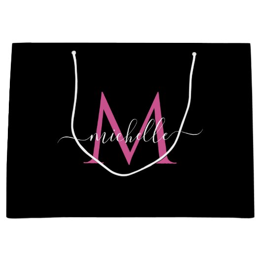 Trendy roze script monogram groot cadeauzakje (Voorkant)
