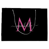 Trendy roze script monogram groot cadeauzakje (Achterkant)