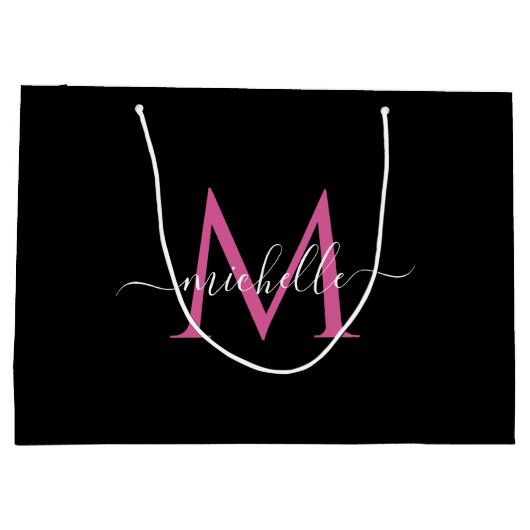 Trendy roze script monogram groot cadeauzakje (Achterkant)