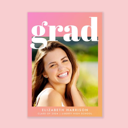 Trendy Roze Sinaasappel Foto Graduation Party Kaart