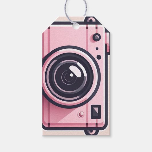 Trendy roze snapshot camera fotografie cadeaulabel (Voorkant)