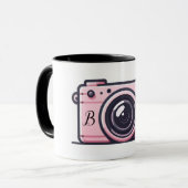 Trendy roze snapshot camera fotografie mok (Voorkant links)