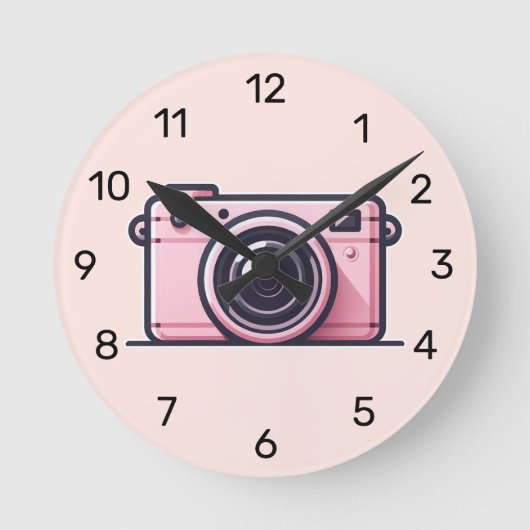 Trendy roze snapshot camera fotografie ronde klok (Voorkant)