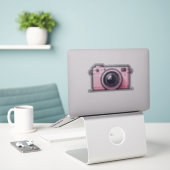 Trendy roze snapshot camera fotografie sticker (Laptop op bureau)
