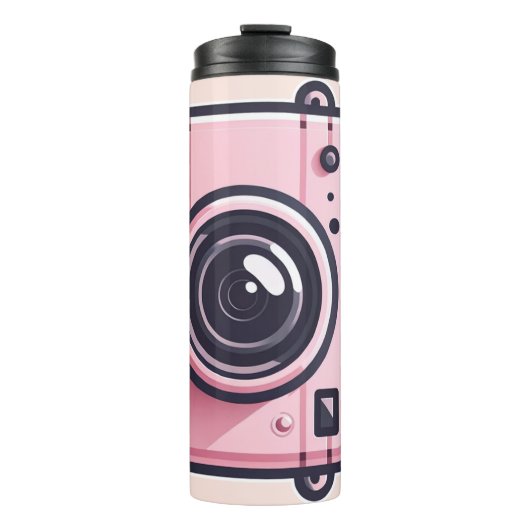Trendy roze snapshot camera fotografie thermosbeker (Voorkant)