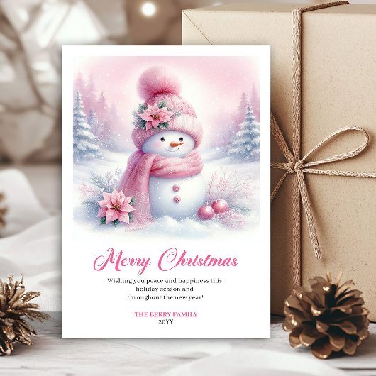 Trendy Roze Sneeuwman Digitale Kerst Scene Kaarten