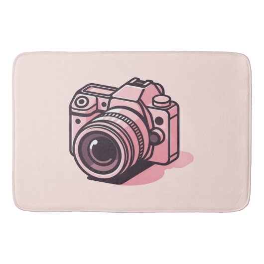Trendy Roze Spiegelloze Fotocamera Gepersonaliseer Badmat (Voorkant)