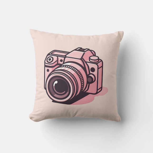 Trendy Roze Spiegelloze Fotocamera Gepersonaliseer Kussen (Voorkant)