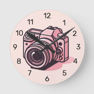 Trendy Roze Spiegelloze Fotocamera Gepersonaliseer Ronde Klok