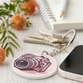 Trendy Roze Spiegelloze Fotocamera Gepersonaliseer Sleutelhanger (Voorkant Rechts)