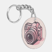 Trendy Roze Spiegelloze Fotocamera Gepersonaliseer Sleutelhanger (Voorkant Links)
