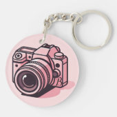 Trendy Roze Spiegelloze Fotocamera Gepersonaliseer Sleutelhanger (Achterkant)