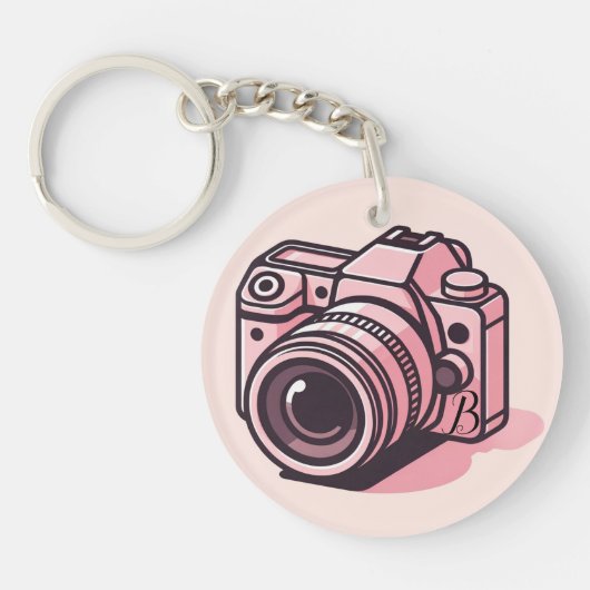 Trendy Roze Spiegelloze Fotocamera Gepersonaliseer Sleutelhanger (Voorkant)