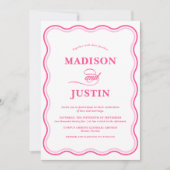 Trendy Roze Squiggle Curves Wavy Bruiloft Kaart (Voorkant)