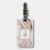 Trendy roze steen marmer textuur, monogram bagagelabel (Voorkant verticaal)