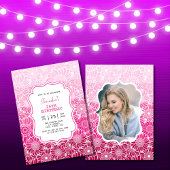 Trendy roze strepen bloemenfoto Verjaardag Kaart