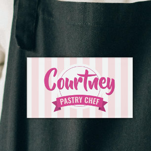 Trendy roze strepen cake bakker banketbakker naambadge
