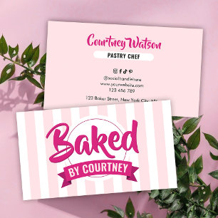 Trendy roze strepen meisjesachtig bakkerij chef ca visitekaartje