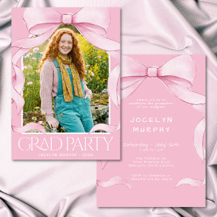 Trendy Roze Strik Afstudeer Foto Feest Kaart