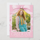 Trendy Roze Strik Afstudeerfoto Aankondiging (Voorkant)