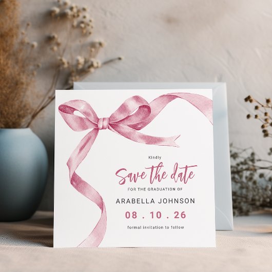 Trendy Roze Strik Afstuderen Save The Date