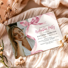 Trendy roze strik foto afstudeer uitnodiging