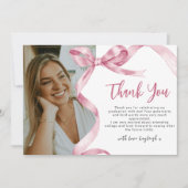 Trendy Roze Strik Foto Afstuderen Bedankkaart (Voorkant)