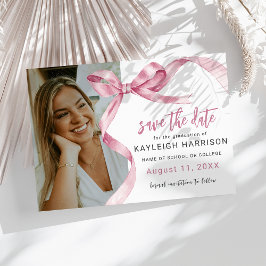 Trendy Roze Strik Foto Afstuderen Save The Date