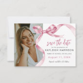 Trendy Roze Strik Foto Afstuderen Save The Date (Voorkant)