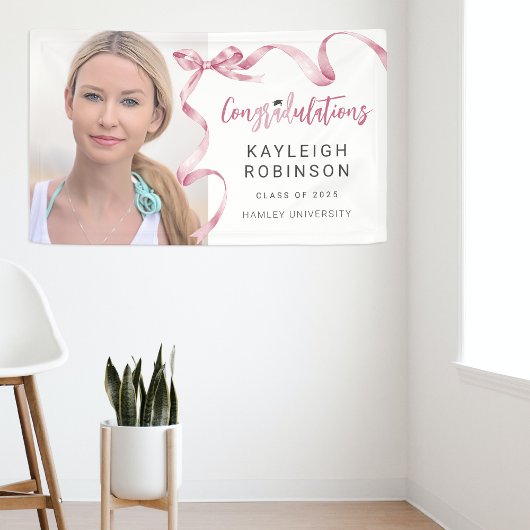 Trendy Roze Strik Foto Afstuderen Spandoek