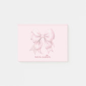 Trendy Roze Strik Geborduurd Met Naam Initiaal Post-it® Notes (Voorkant)