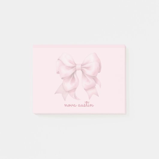 Trendy Roze Strik Geborduurd Met Naam Initiaal Post-it® Notes (Voorkant)