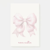Trendy Roze Strik Geborduurd Met Naam Initiaal Post-it® Notes (Voorkant)