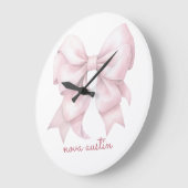 Trendy roze strik, gepersonaliseerd met naam en mo grote klok (Hoek)