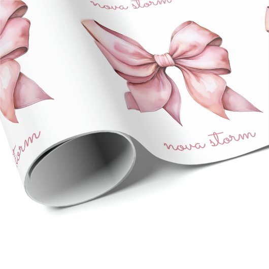 Trendy roze strik gepersonaliseerd met naam en mon cadeaupapier (Rol Hoek)