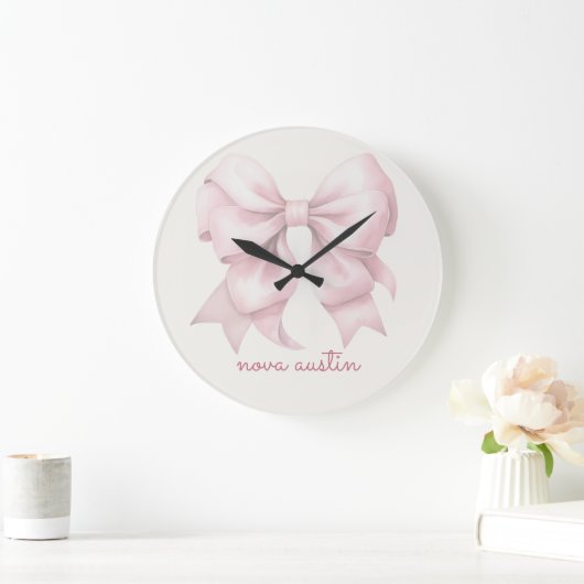 Trendy roze strik gepersonaliseerd met naam en mon grote klok (Huis)