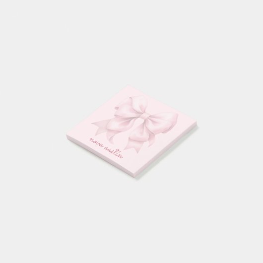 Trendy roze strik gepersonaliseerd met naam initia post-it® notes (Schuin)