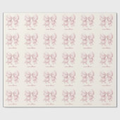 Trendy roze strik met naam en monogram op bestelli cadeaupapier (Vlak)
