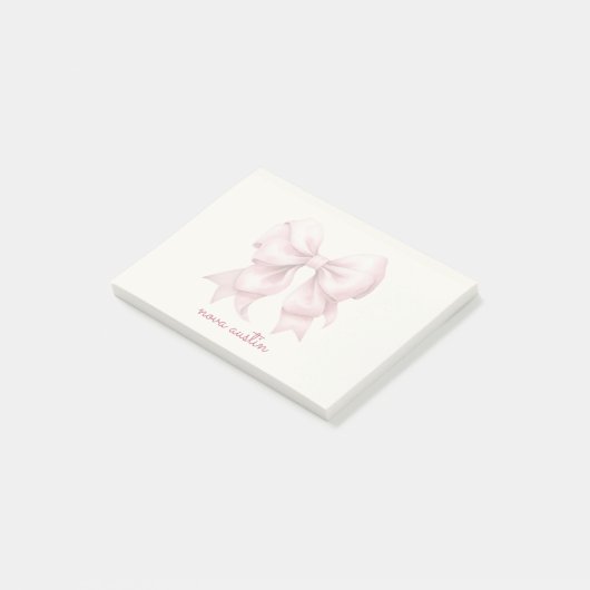 Trendy roze strik met naam en monogram op bestelli post-it® notes (Schuin)