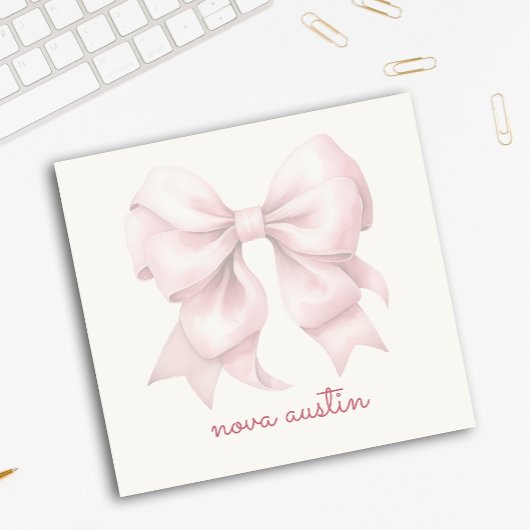 Trendy roze strik met naam en monogram op maat post-it® notes