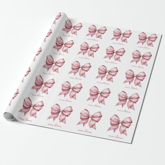 Trendy Roze Strik Met Naam Initiaal Letters Cadeaupapier (Uitgerold)