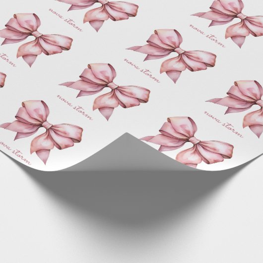 Trendy Roze Strik Met Naam Initiaal Letters Cadeaupapier (Hoek)