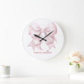 Trendy Roze Strik Met Naam Initiaal Letters Grote Klok (Huis)