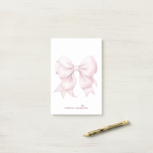 Trendy Roze Strik Met Naam Initiaal Letters Post-it® Notes (Op bureau)