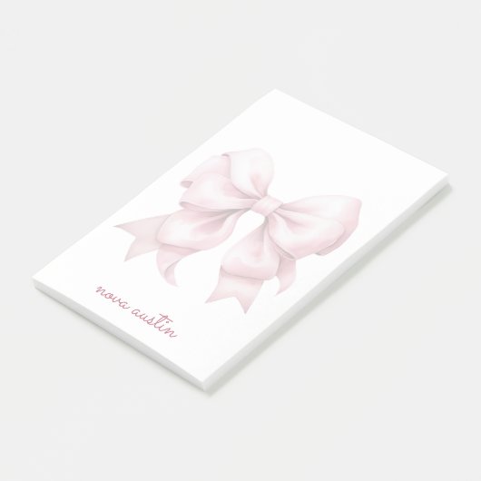 Trendy Roze Strik Met Naam Initiaal Letters Post-it® Notes (Schuin)