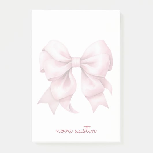 Trendy Roze Strik Met Naam Initiaal Letters Post-it® Notes (Voorkant)