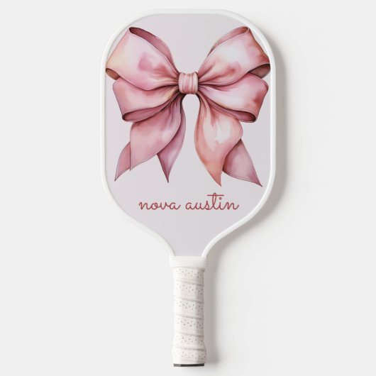 Trendy Roze Strik Met Naam Initiaal Pickleball Paddle (Voorkant)